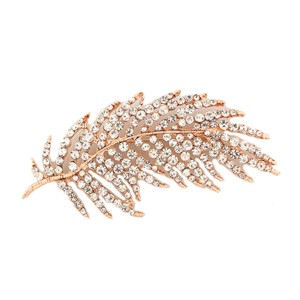 Rose gold plated Feather Pin with Clear Rhinestones